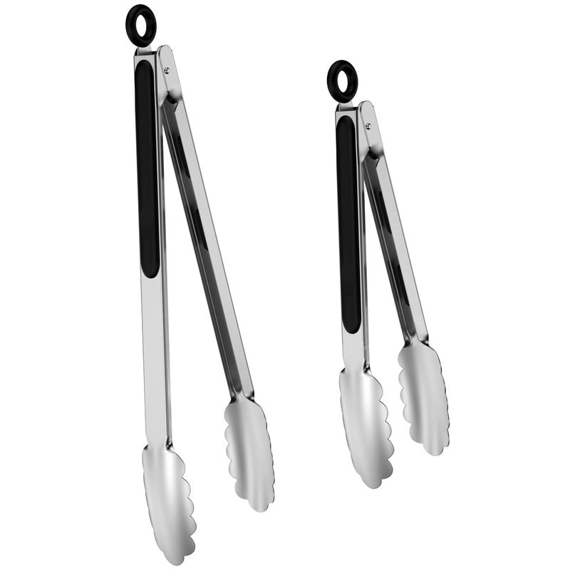 Lyxa SR Set of 9-inch and 12-inch Stainless Steel Kitchen Tongs with Locking, Metal Cooking Tongs with Non-Slip Grip,Perfect for Grilling, Barbecue (BBQ) and More (9" & 12") - Image 1